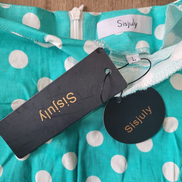 NWT Sisjuly Aqua Polka Dot Ruffle Trumpet Mermaid Dress L Coquette Retro Wiggle - Picture 5 of 9